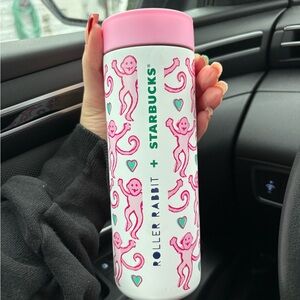 Starbucks Roller Rabbit Pink and White Tumbler